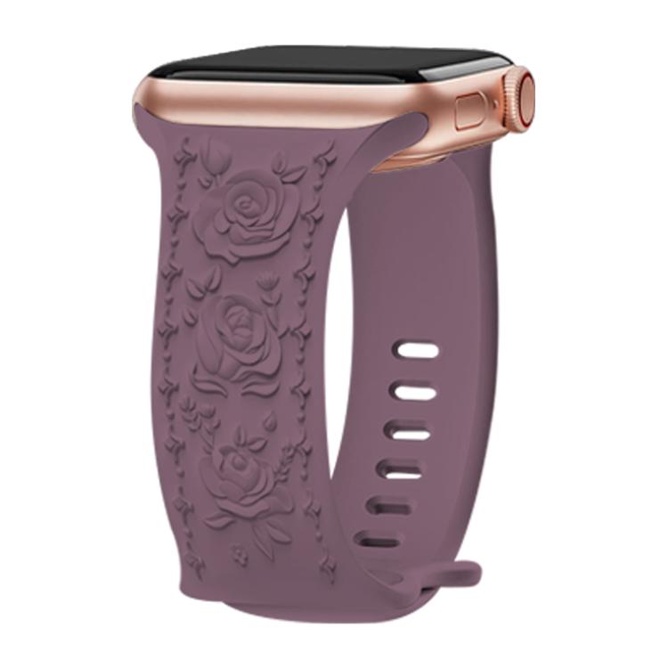 For Apple Watch 46mm / 49mm / 45mm / 44mm Kalebol 8-shaped Buckle Rose Embossed Silicone Watch Band(Smoky Purple) - free shipping - PMc TechLife - Order now!
