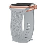 For Apple Watch 46mm / 49mm / 45mm / 44mm Kalebol 8-shaped Buckle Rose Embossed Silicone Watch Band(Cloudy Gray)