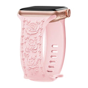For Apple Watch 42mm / 41mm / 40mm / 38mm Kalebol 8-shaped Buckle Rose Embossed Silicone Watch Band(Pink Sand)