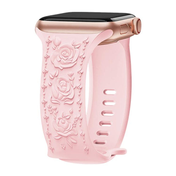 For Apple Watch 42mm / 41mm / 40mm / 38mm Kalebol 8-shaped Buckle Rose Embossed Silicone Watch Band(Pink Sand)