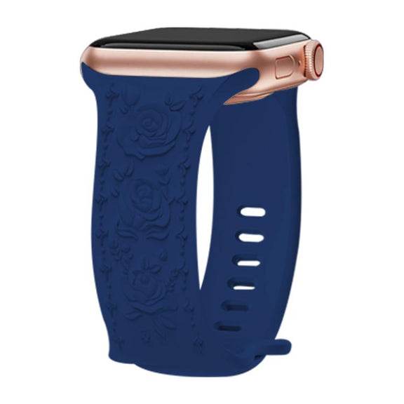 For Apple Watch 42mm / 41mm / 40mm / 38mm Kalebol 8-shaped Buckle Rose Embossed Silicone Watch Band(Navy Blue)