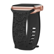 For Apple Watch 42mm / 41mm / 40mm / 38mm Kalebol 8-shaped Buckle Rose Embossed Silicone Watch Band(Black)