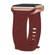 For Apple Watch 42mm / 41mm / 40mm / 38mm Kalebol 8-shaped Buckle Rose Embossed Silicone Watch Band(Wine Red)
