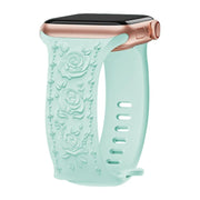 For Apple Watch 42mm / 41mm / 40mm / 38mm Kalebol 8-shaped Buckle Rose Embossed Silicone Watch Band(Light Green)