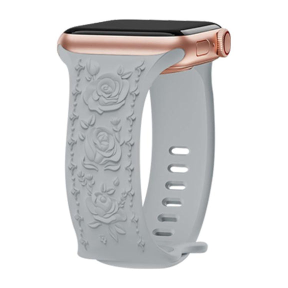 For Apple Watch 42mm / 41mm / 40mm / 38mm Kalebol 8-shaped Buckle Rose Embossed Silicone Watch Band(Cloudy Gray)