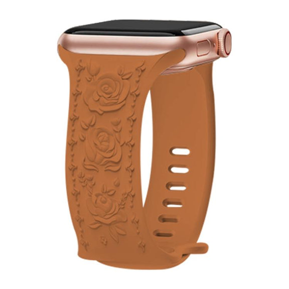 For Apple Watch 42mm / 41mm / 40mm / 38mm Kalebol 8-shaped Buckle Rose Embossed Silicone Watch Band(Brown)