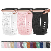 For Apple Watch 42mm / 41mm / 40mm / 38mm Kalebol 8-shaped Buckle Rose Embossed Silicone Watch Band(White)