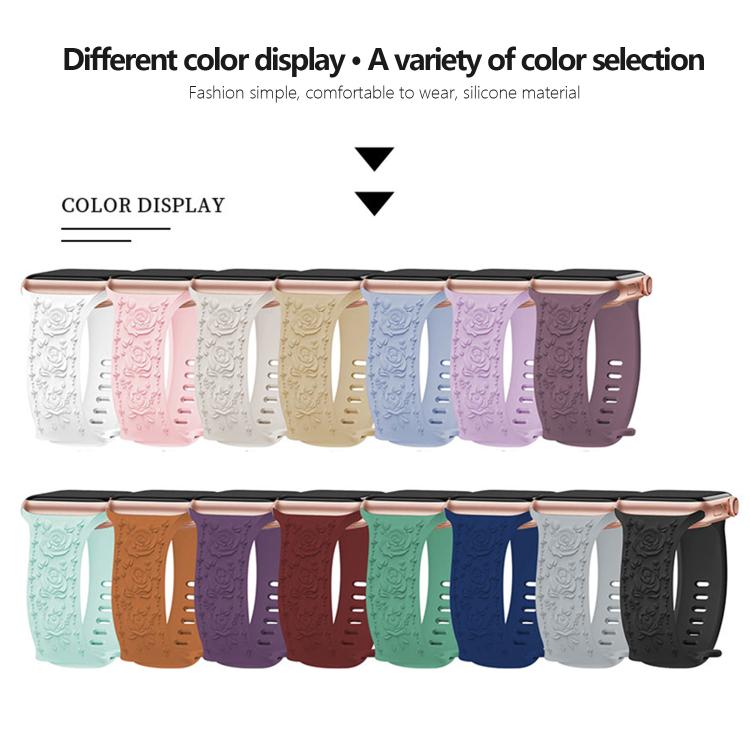 For Apple Watch 42mm / 41mm / 40mm / 38mm Kalebol 8-shaped Buckle Rose Embossed Silicone Watch Band(Milk Tea) - free shipping - PMc TechLife - Order now!