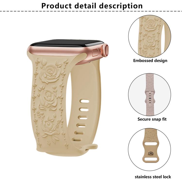 For Apple Watch 46mm / 49mm / 45mm / 44mm Kalebol 8-shaped Buckle Rose Embossed Silicone Watch Band(Light Green) - free shipping - PMc TechLife - Order now!