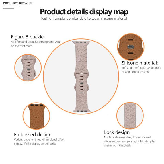 For Apple Watch 42mm / 41mm / 40mm / 38mm Kalebol 8-shaped Buckle Rose Embossed Silicone Watch Band(Cloudy Gray)