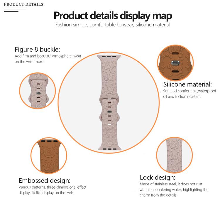 For Apple Watch 46mm / 49mm / 45mm / 44mm Kalebol 8-shaped Buckle Rose Embossed Silicone Watch Band(Starlight)