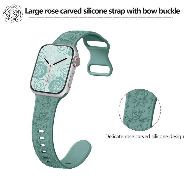 For Apple Watch 42mm / 41mm / 40mm / 38mm Kalebol 8-shaped Buckle Rose Embossed Silicone Watch Band(Cloudy Gray)