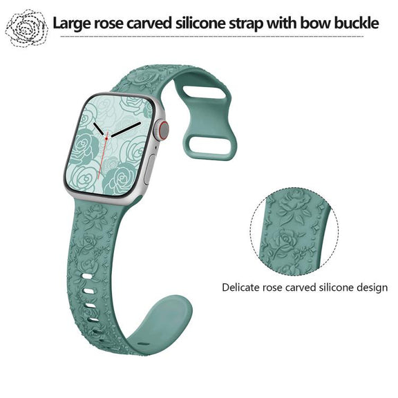 For Apple Watch 46mm / 49mm / 45mm / 44mm Kalebol 8-shaped Buckle Rose Embossed Silicone Watch Band(Cloudy Gray)