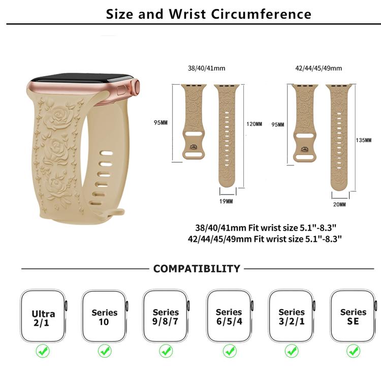 For Apple Watch 42mm / 41mm / 40mm / 38mm Kalebol 8-shaped Buckle Rose Embossed Silicone Watch Band(Brown) - free shipping - PMc TechLife - Order now!