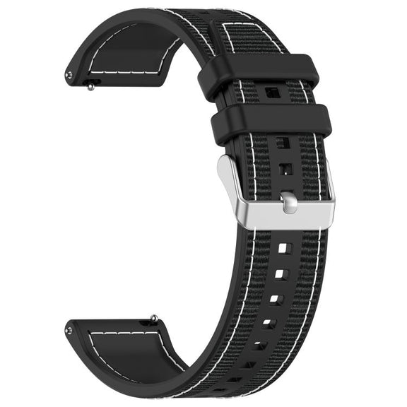 22mm Kalebol Ordinary Silver Buckle Hybrid Nylon Braid Silicone Watch Band(Black)