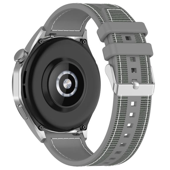 22mm Kalebol Ordinary Silver Buckle Hybrid Nylon Braid Silicone Watch Band(Grey)