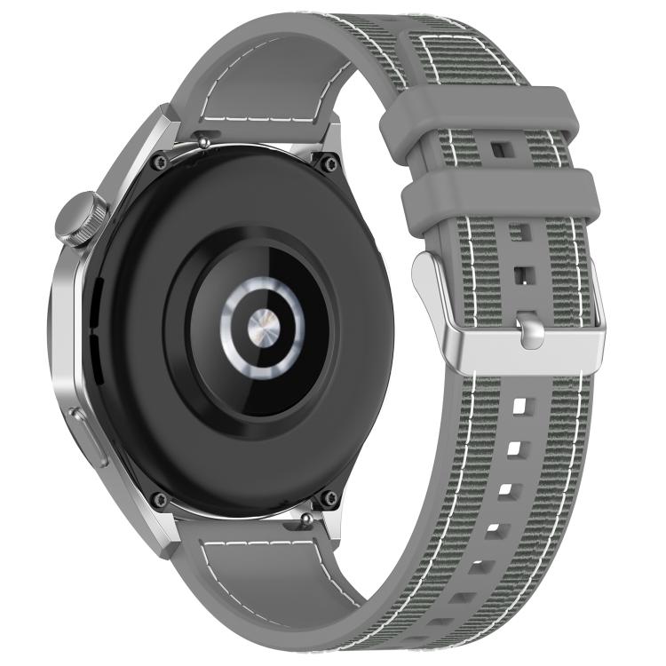 22mm Kalebol Ordinary Silver Buckle Hybrid Nylon Braid Silicone Watch Band(Grey)