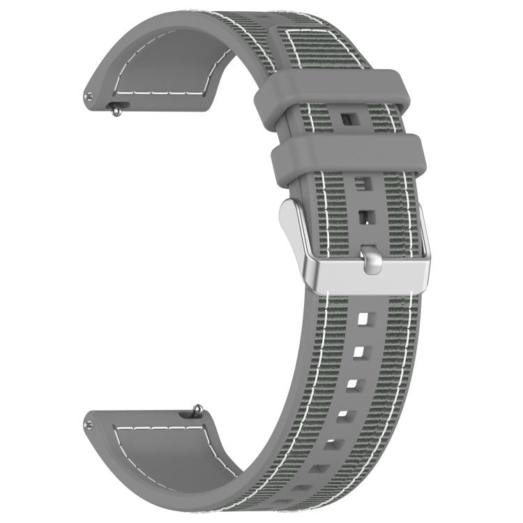 22mm Kalebol Ordinary Silver Buckle Hybrid Nylon Braid Silicone Watch Band(Grey)