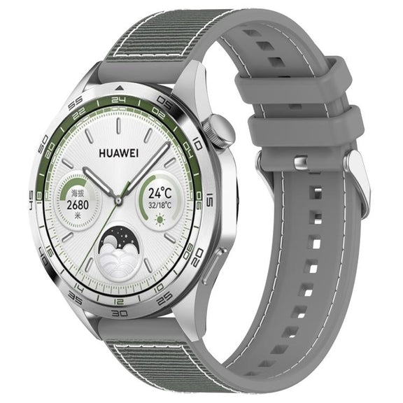 22mm Kalebol Ordinary Silver Buckle Hybrid Nylon Braid Silicone Watch Band(Grey)