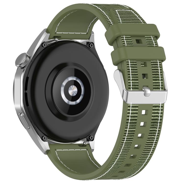22mm Kalebol Ordinary Silver Buckle Hybrid Nylon Braid Silicone Watch Band(Green)