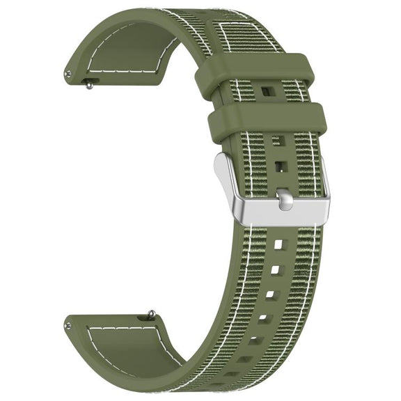 22mm Kalebol Ordinary Silver Buckle Hybrid Nylon Braid Silicone Watch Band(Green)