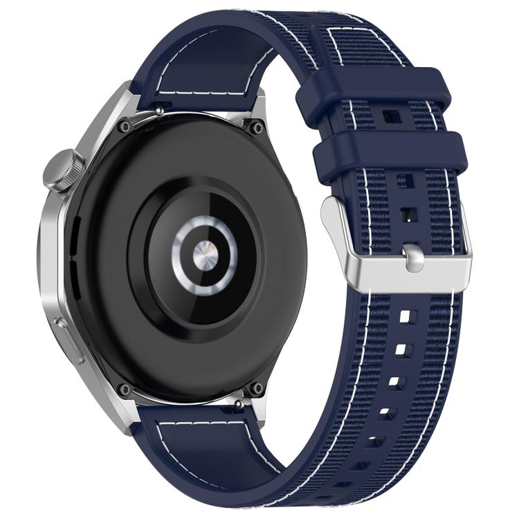 22mm Kalebol Ordinary Silver Buckle Hybrid Nylon Braid Silicone Watch Band(Midnight Blue)