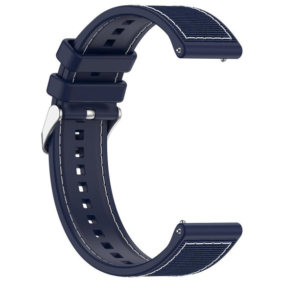22mm Kalebol Ordinary Silver Buckle Hybrid Nylon Braid Silicone Watch Band(Midnight Blue)
