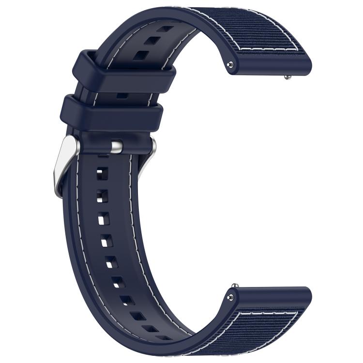 22mm Kalebol Ordinary Silver Buckle Hybrid Nylon Braid Silicone Watch Band(Midnight Blue)