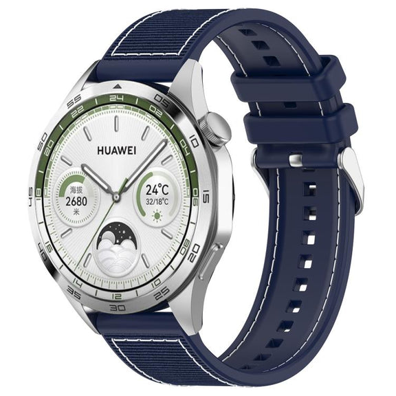 22mm Kalebol Ordinary Silver Buckle Hybrid Nylon Braid Silicone Watch Band(Midnight Blue)