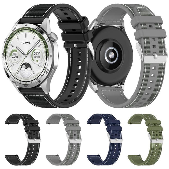 22mm Kalebol Ordinary Silver Buckle Hybrid Nylon Braid Silicone Watch Band(Grey)