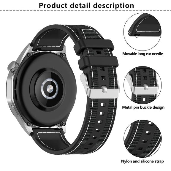 22mm Kalebol Ordinary Silver Buckle Hybrid Nylon Braid Silicone Watch Band(Grey)