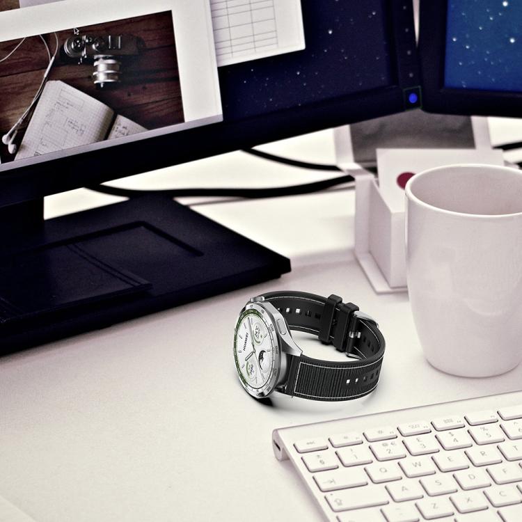 22mm Kalebol Ordinary Silver Buckle Hybrid Nylon Braid Silicone Watch Band(Grey)