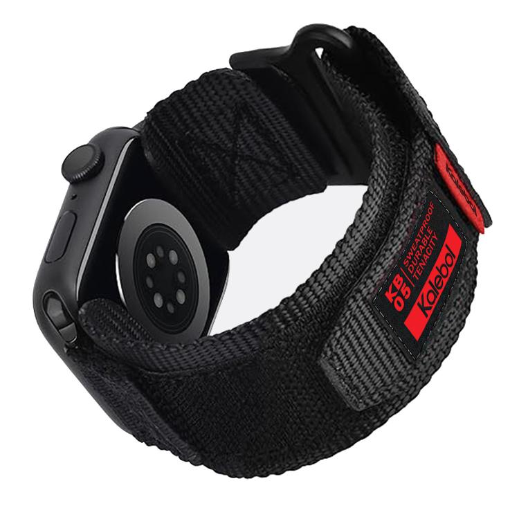 For Apple Watch 46mm / 49mm / 45mm / 44mm Kalebol Canvas Nylon Hook and Loop Watch Band(Black)