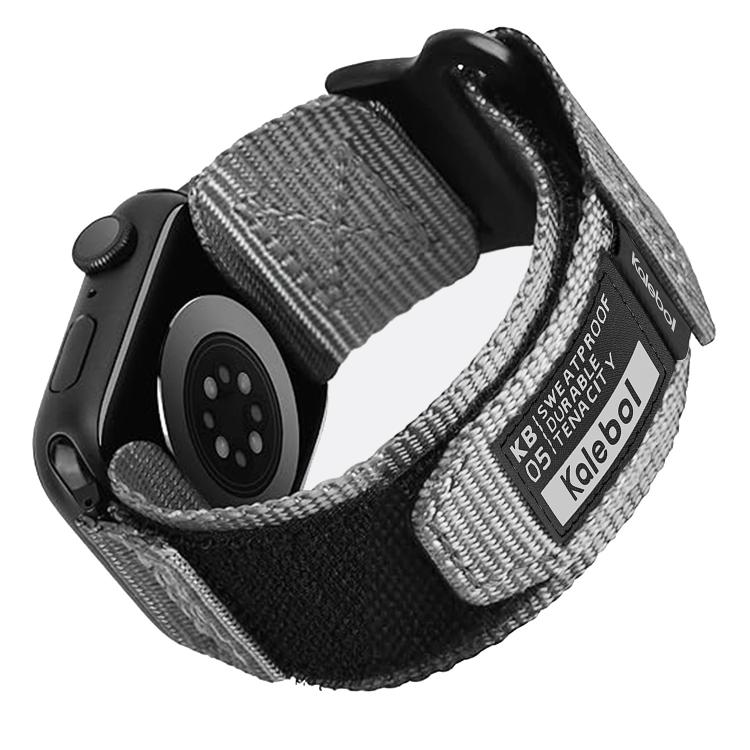 For Apple Watch 46mm / 49mm / 45mm / 44mm Kalebol Canvas Nylon Hook and Loop Watch Band(Grey)