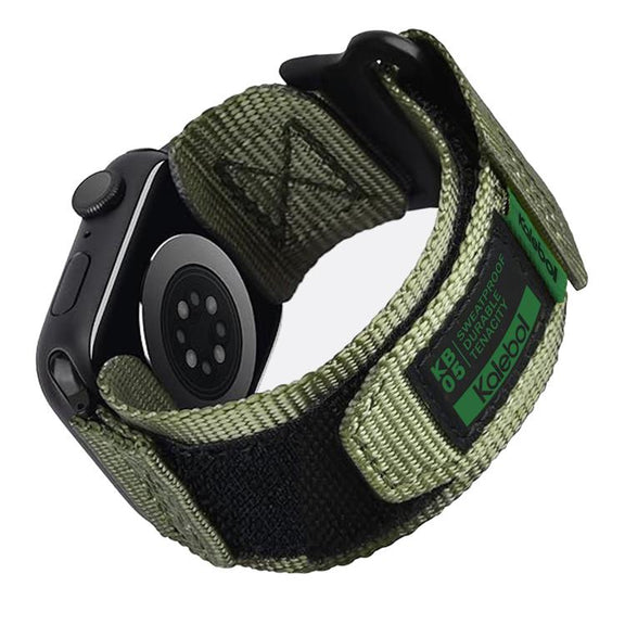 For Apple Watch 46mm / 49mm / 45mm / 44mm Kalebol Canvas Nylon Hook and Loop Watch Band(Army Green)