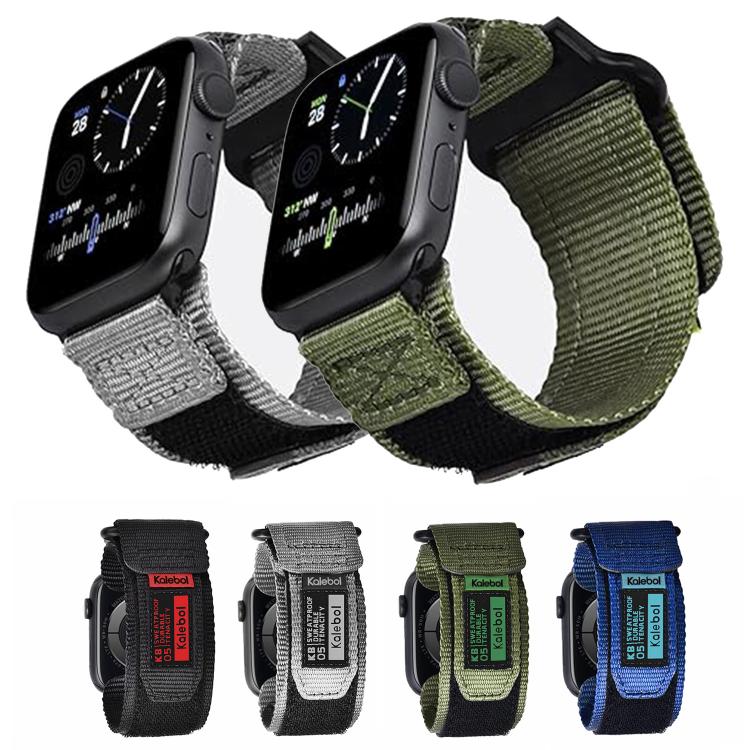 For Apple Watch 46mm / 49mm / 45mm / 44mm Kalebol Canvas Nylon Hook and Loop Watch Band(Grey)