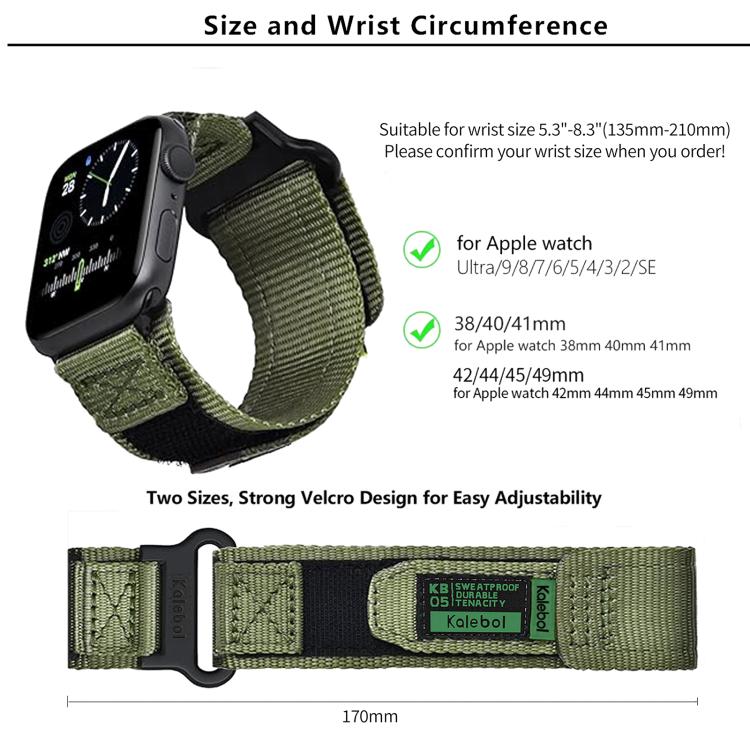 For Apple Watch 46mm / 49mm / 45mm / 44mm Kalebol Canvas Nylon Hook and Loop Watch Band(Grey)