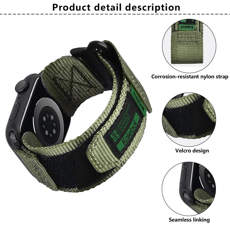 For Apple Watch 46mm / 49mm / 45mm / 44mm Kalebol Canvas Nylon Hook and Loop Watch Band(Grey)