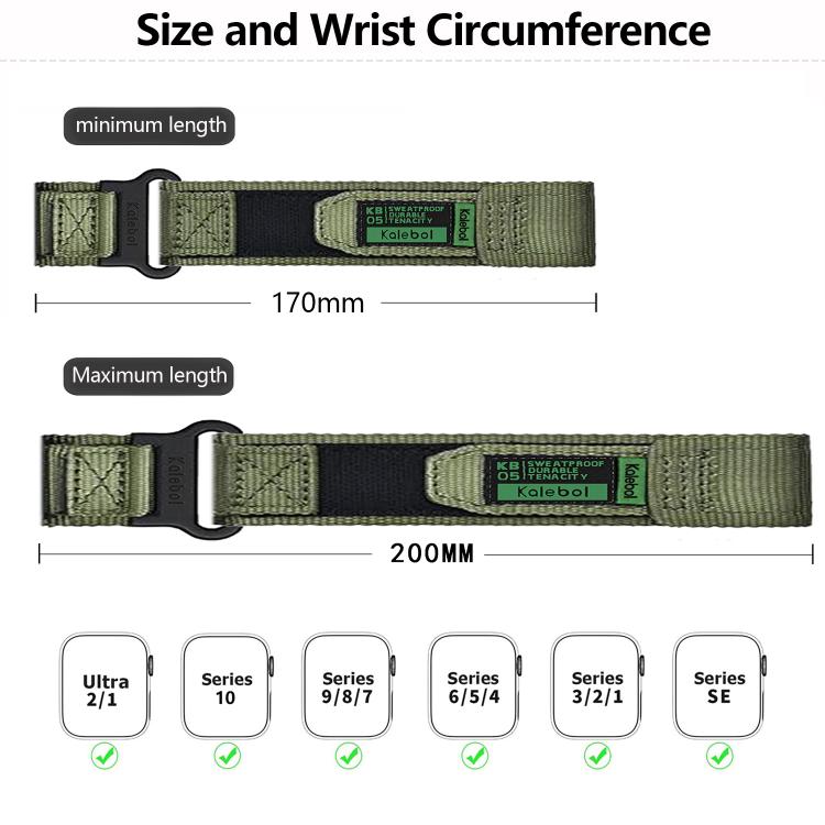 For Apple Watch 46mm / 49mm / 45mm / 44mm Kalebol Canvas Nylon Hook and Loop Watch Band(Black)
