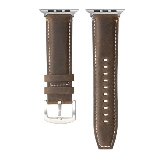 For Apple Watch 46mm / 49mm / 45mm / 44mm Kalebol Stitched Genuine Leather Watch Band(Frosted  Olive)