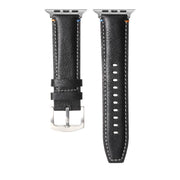 For Apple Watch 42mm / 41mm / 40mm / 38mm Kalebol Stitched Genuine Leather Watch Band(Pull Up Leather Black)