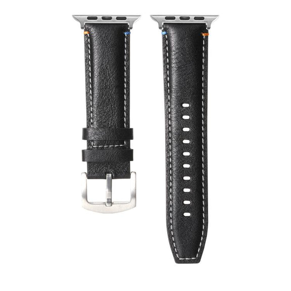 For Apple Watch 42mm / 41mm / 40mm / 38mm Kalebol Stitched Genuine Leather Watch Band(Pull Up Leather Black)