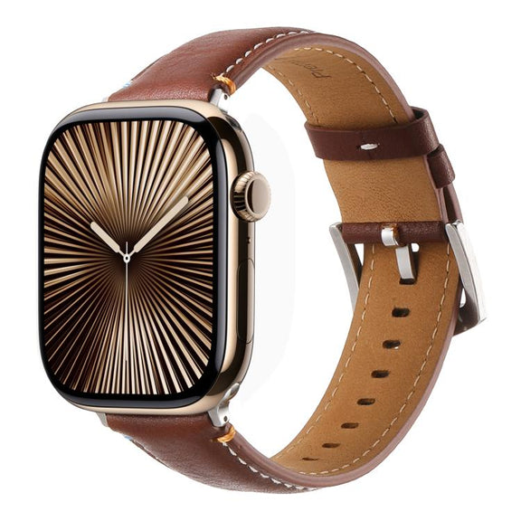 For Apple Watch 42mm / 41mm / 40mm / 38mm Kalebol Stitched Genuine Leather Watch Band(Pull Up Leather Brown)