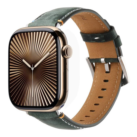 For Apple Watch 42mm / 41mm / 40mm / 38mm Kalebol Stitched Genuine Leather Watch Band(Frosted Green)