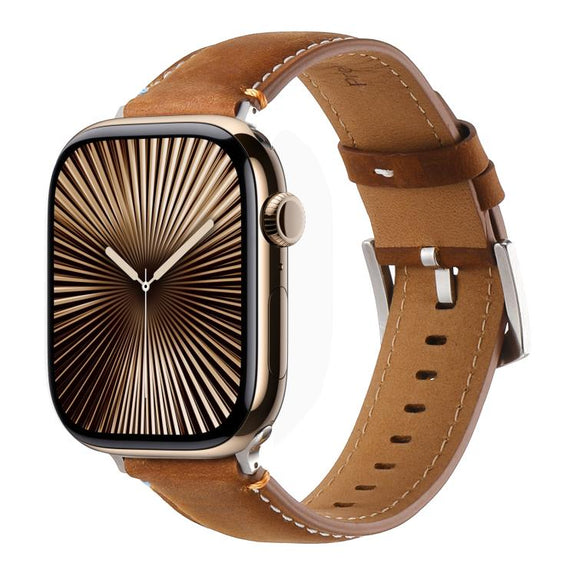 For Apple Watch 42mm / 41mm / 40mm / 38mm Kalebol Stitched Genuine Leather Watch Band(Frosted Brown)