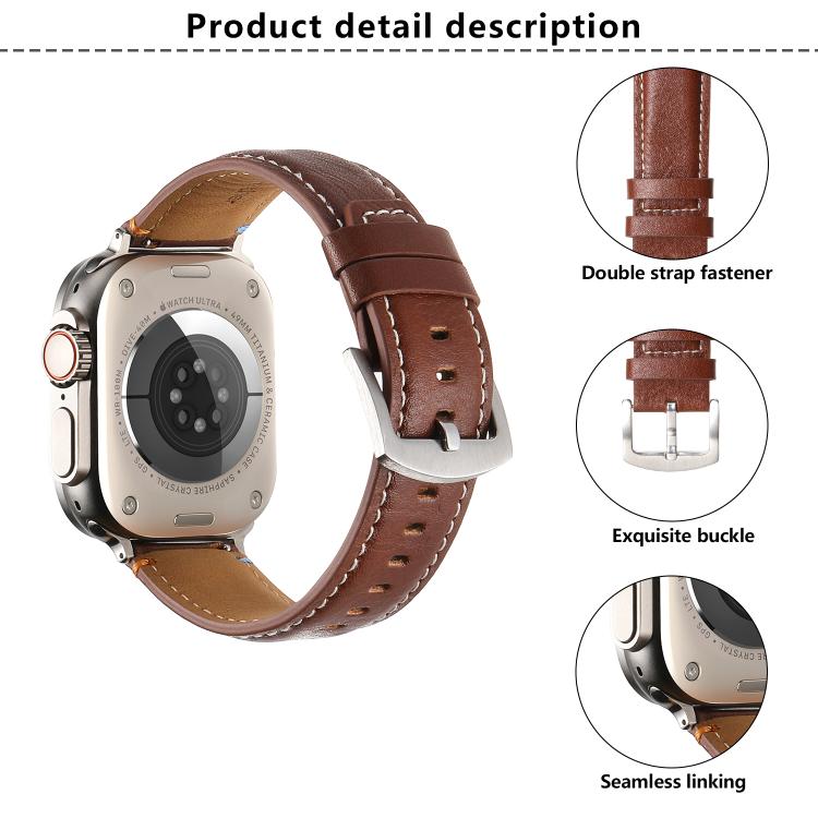 For Apple Watch 46mm / 49mm / 45mm / 44mm Kalebol Stitched Genuine Leather Watch Band(Frosted  Olive) - free shipping - PMc TechLife - Order now!