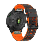 For Garmin Fenix 7X 26mm Kalebol Dot Hole Silicone Leather Quick Release Watch Band(Black Orange)