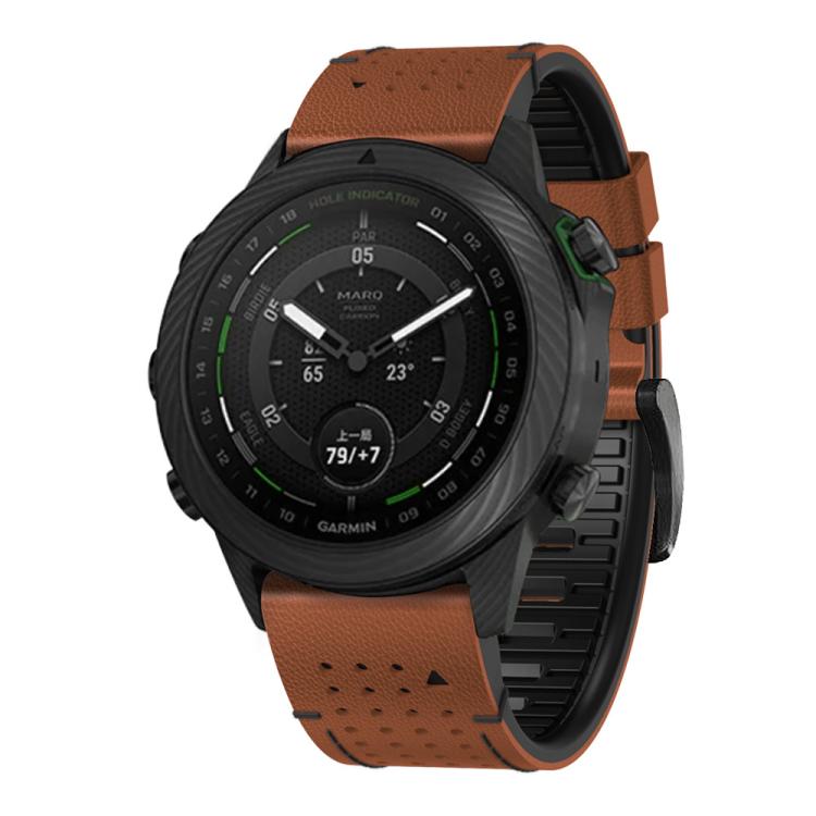 For Garmin Fenix 7X 26mm Kalebol Dot Hole Silicone Leather Quick Release Watch Band(Brown Black) - free shipping - PMc TechLife - Order now!