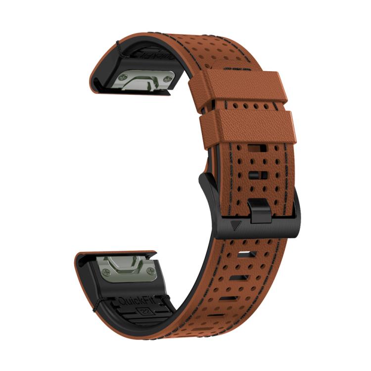 For Garmin Fenix 7X 26mm Kalebol Dot Hole Silicone Leather Quick Release Watch Band(Brown Black) - free shipping - PMc TechLife - Order now!