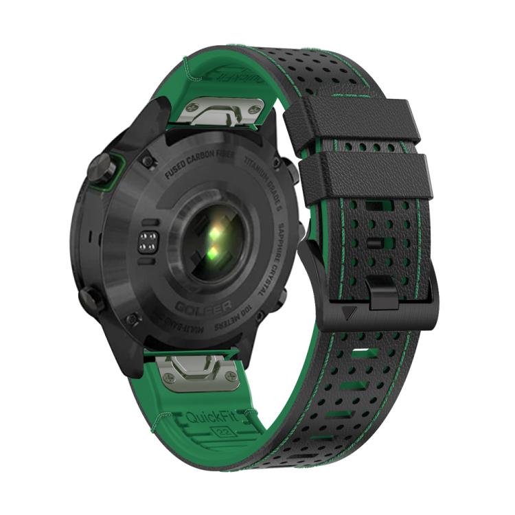 For Garmin Fenix 7 22mm Kalebol Dot Hole Silicone Leather Quick Release Watch Band(Black Green) - free shipping - PMc TechLife - Order now!